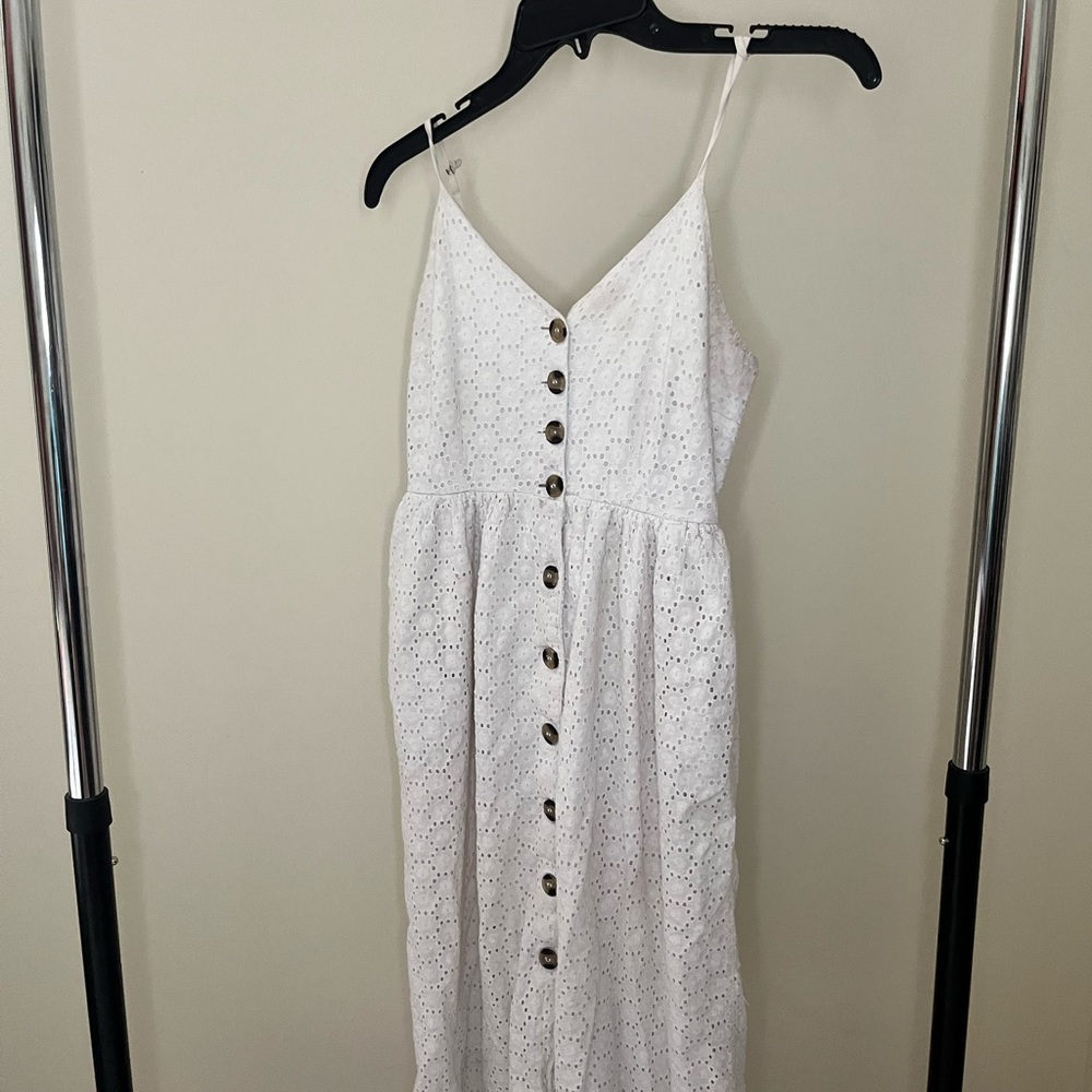 Japna White Eyelet Midi Dress with Buttons